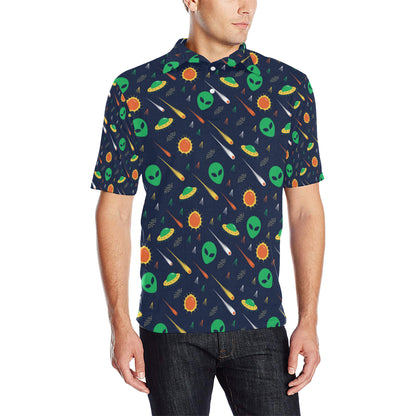 Alien UFO Pattern Print Design 05 Men Polo Shirt