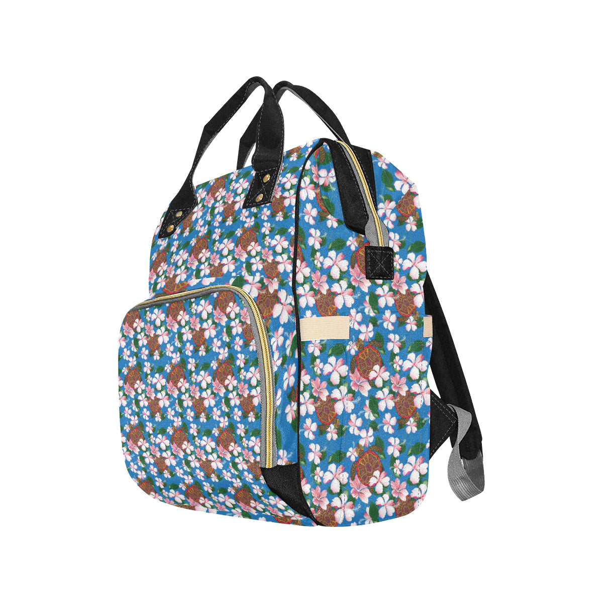 Sea Turtle Pink Hibiscus Hawaiian Print Diaper Bag Backpack