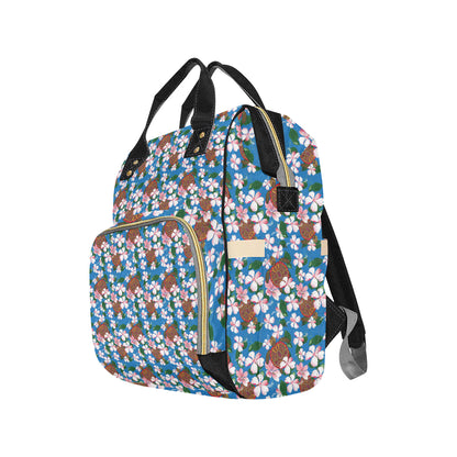 Sea Turtle Pink Hibiscus Hawaiian Print Diaper Bag Backpack