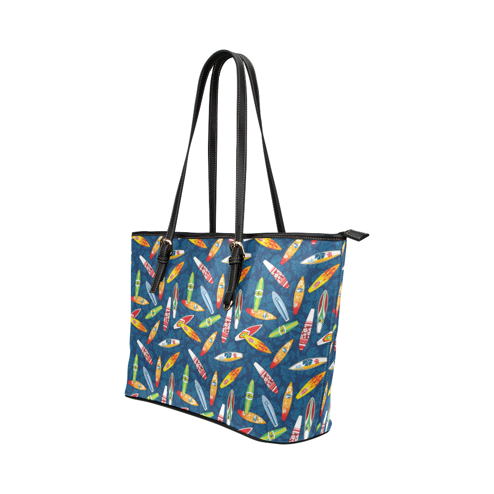 Surfboard Pattern Print Leather Tote Bag