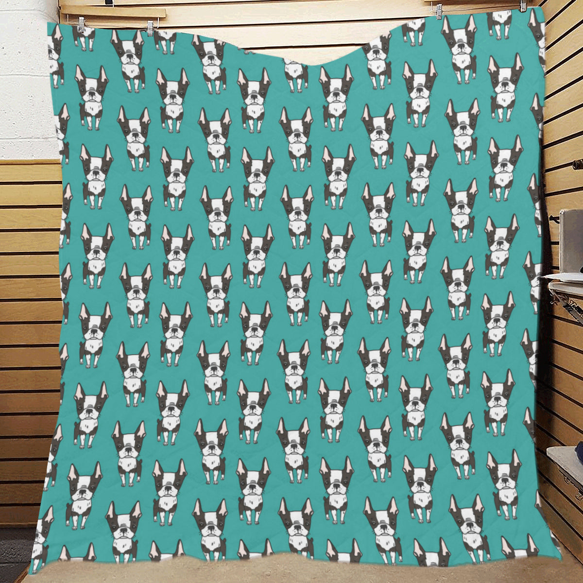 Boston Terrier Pattern Print Design 04 Premium Quilt