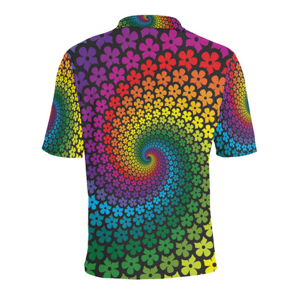 Flower Power Rainbow Spiral Print Men Polo Shirt