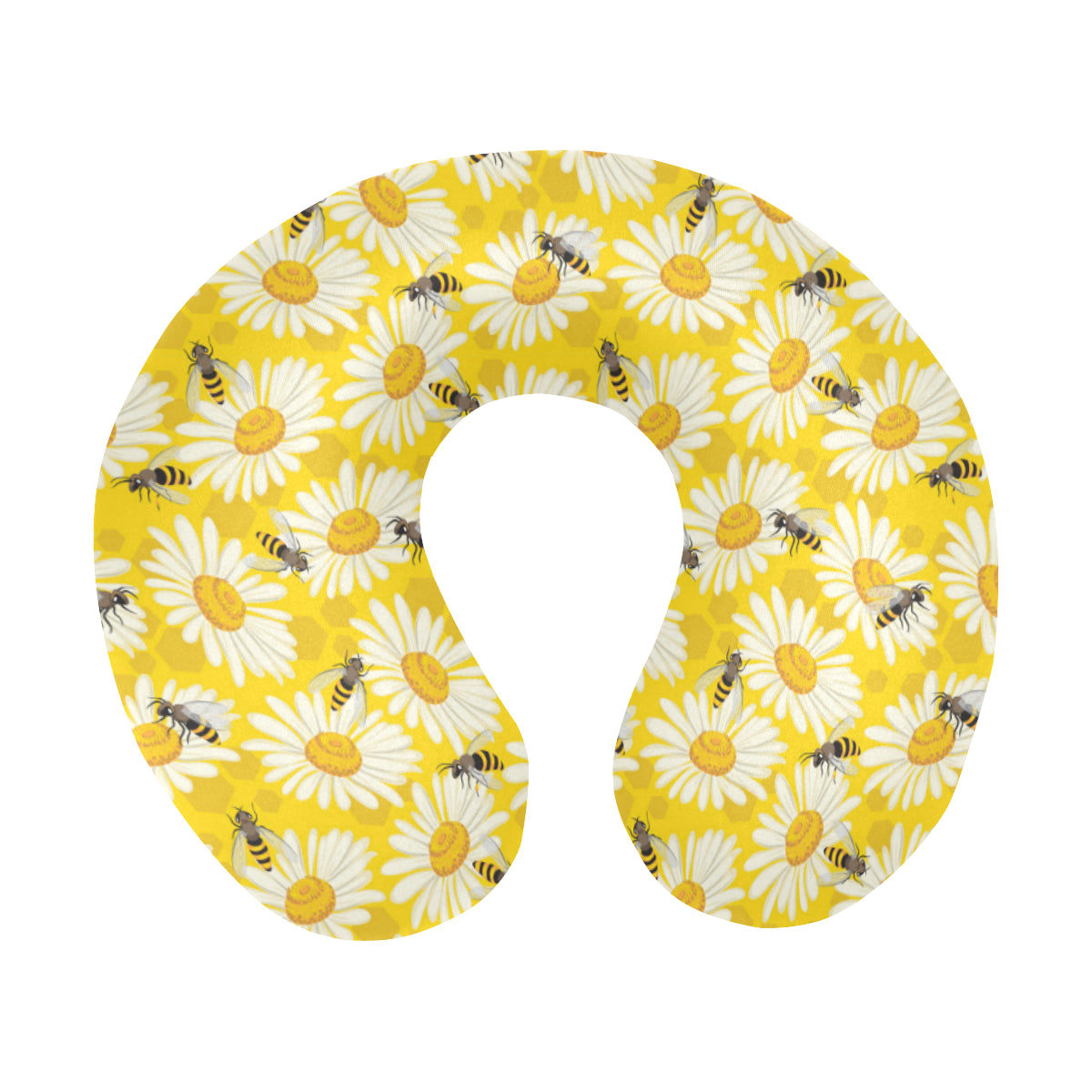 Bee Daisy Pattern Print Design 06 U-Shaped Travel Neck Pillow