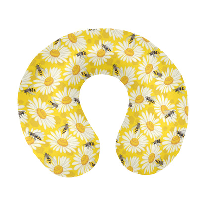 Bee Daisy Pattern Print Design 06 U-Shaped Travel Neck Pillow