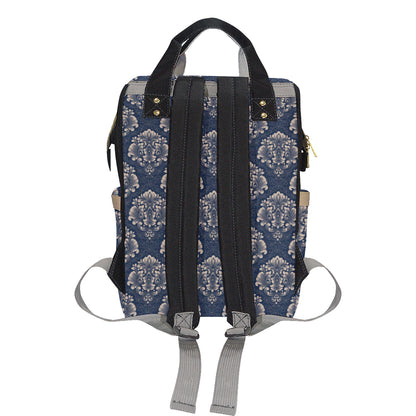 Damask Blue Luxury Print Pattern Diaper Bag Backpack