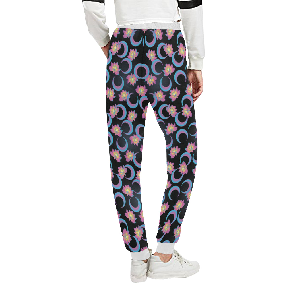 Lotus with Moon Pink Print Themed Unisex Sweatpants