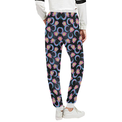 Lotus with Moon Pink Print Themed Unisex Sweatpants