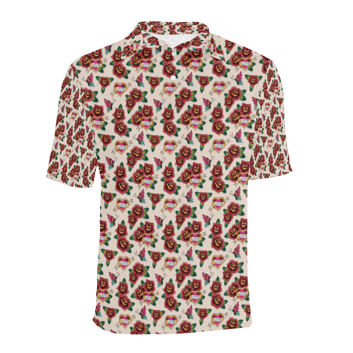 Old School Tattoo Rose Pattern Men Polo Shirt