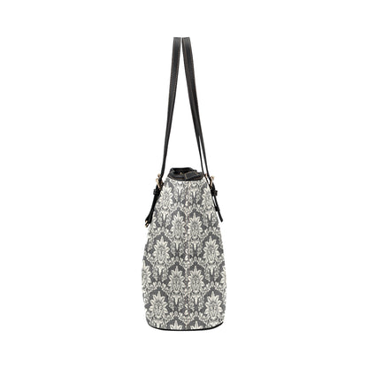 Damask Elegant Print Pattern Leather Tote Bag