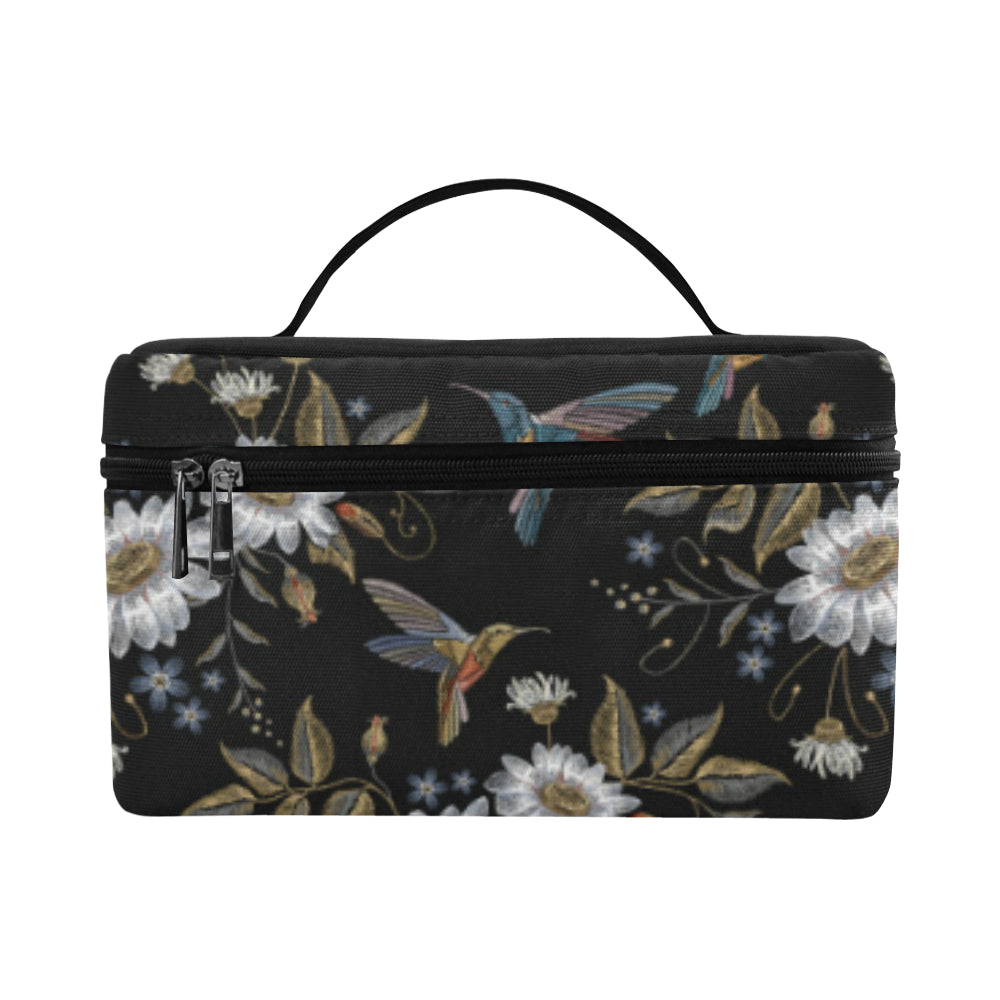 Hummingbird with Embroidery Themed Print Makeup Bag