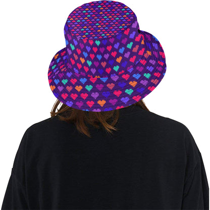 Heart Pixel Pattern Print Design HE03 Unisex Bucket Hat