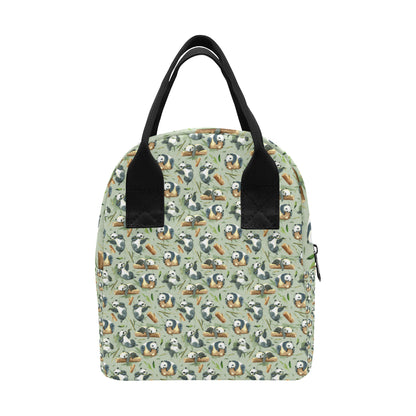 Panda Bear Design Bamboo Print Insulated Lunch Bag