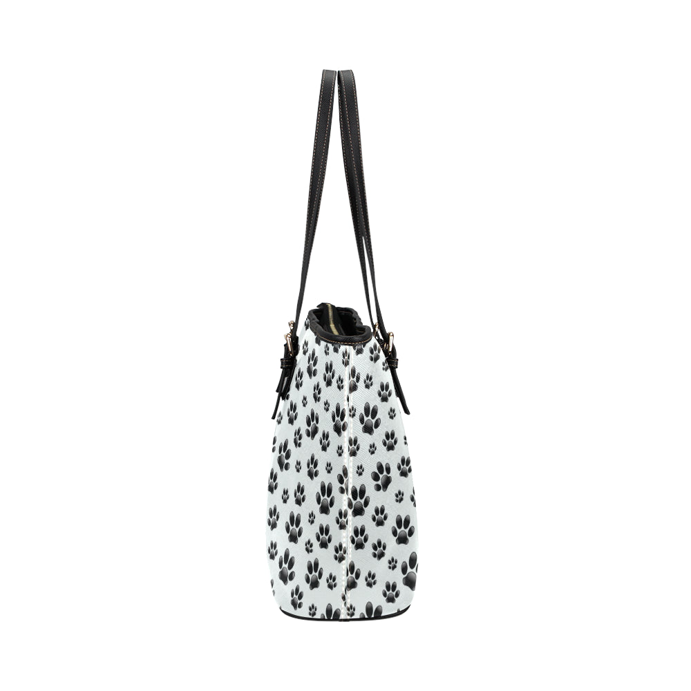 Paw Themed Print Leather Tote Bag
