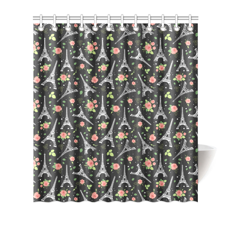 Eiffel Tower Rose Print Shower Curtain