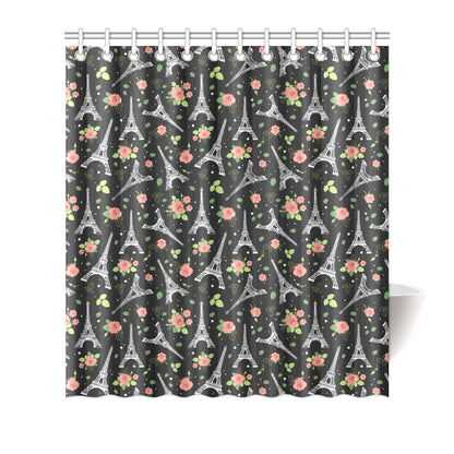 Eiffel Tower Rose Print Shower Curtain