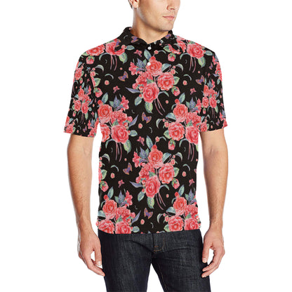 Camellia Pattern Print Design CM03 Men Polo Shirt