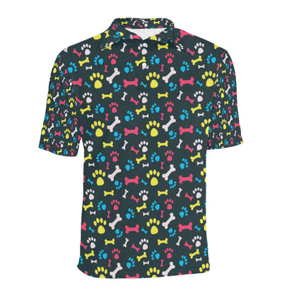 Paw Design Print Men Polo Shirt