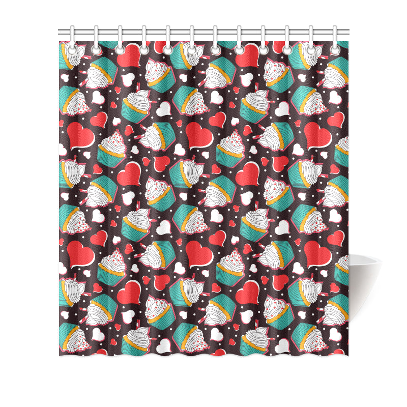 Cupcakes Heart Print Pattern Shower Curtain