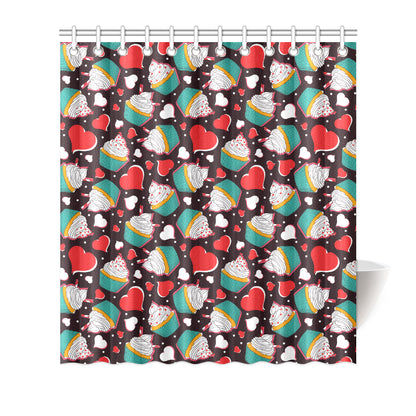 Cupcakes Heart Print Pattern Shower Curtain