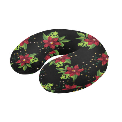 Poinsettia Pattern Print Design A01 U-Shaped Travel Neck Pillow