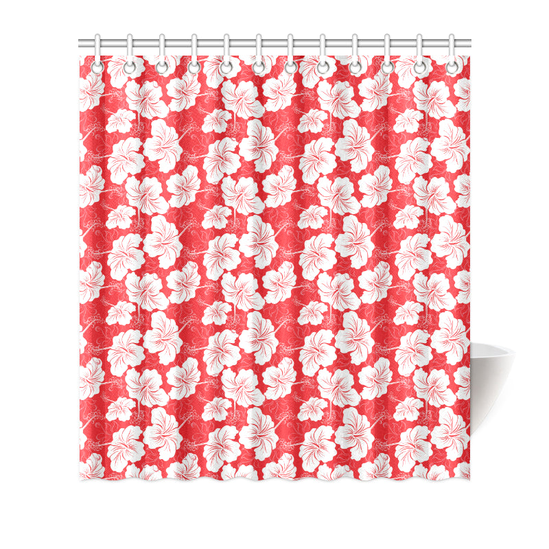 Flower Hawaiian Hibiscus Red Background Print Shower Curtain