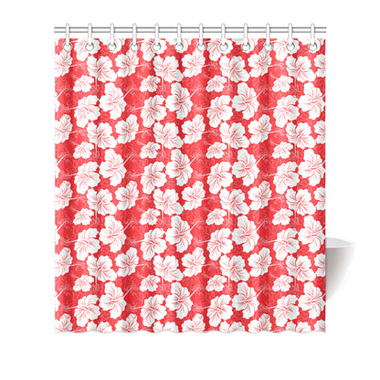Flower Hawaiian Hibiscus Red Background Print Shower Curtain