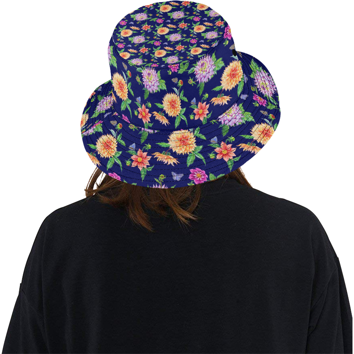 Dahlia Pattern Print Design DH010 Unisex Bucket Hat