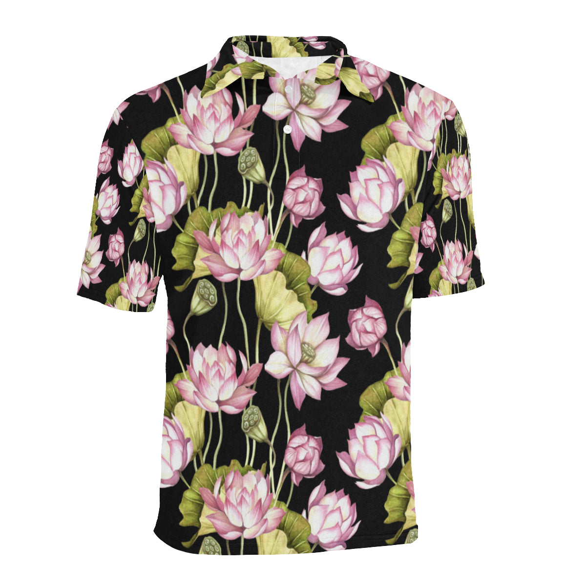 Water Lily Pattern Print Design WL06 Men Polo Shirt