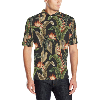Tropical Flower Pattern Print Design TF014 Men Polo Shirt