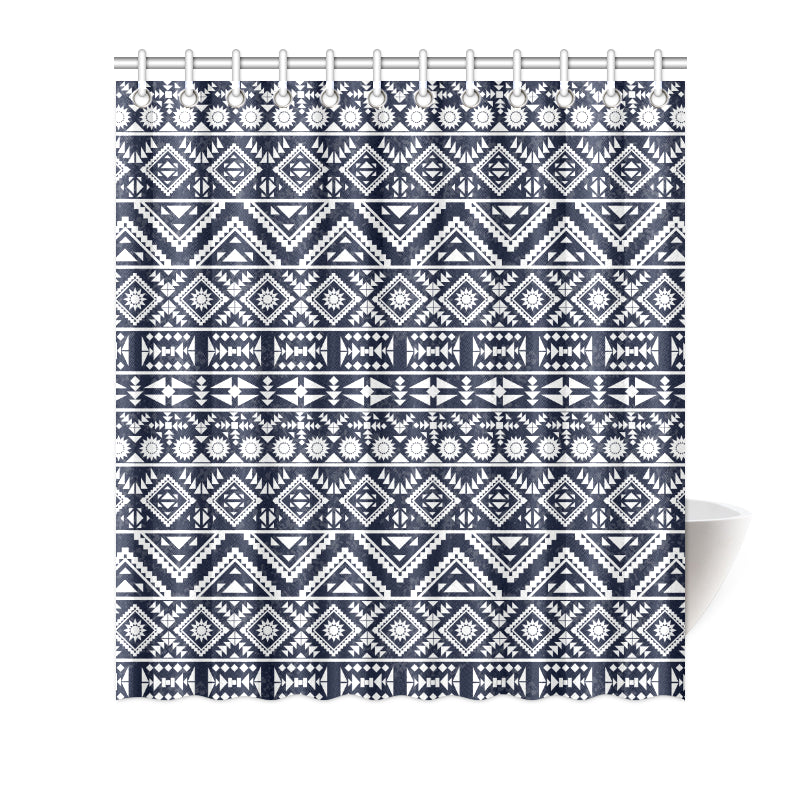 Blue White Tribal Aztec Shower Curtain