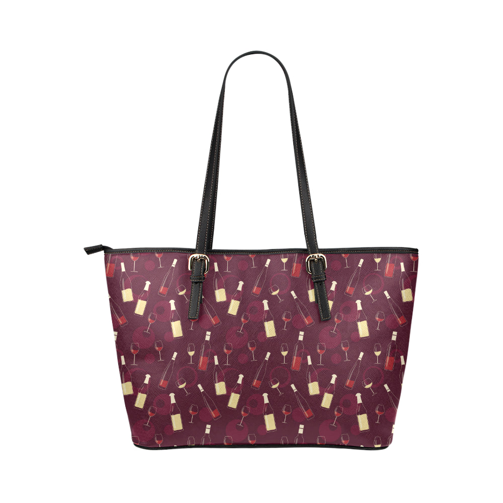 Wine Themed Pattern Print Leather Tote Bag