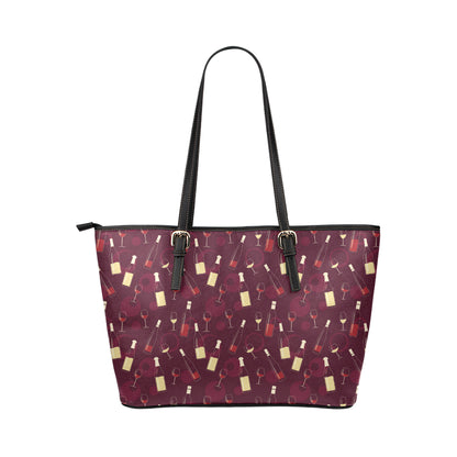 Wine Themed Pattern Print Leather Tote Bag