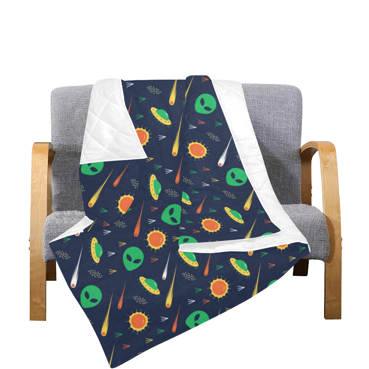 Alien UFO Pattern Print Design 05 Premium Quilt