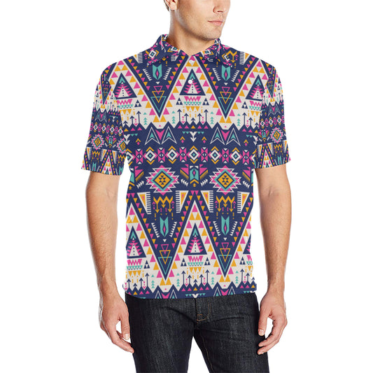 Pink Tribal Aztec native american Men Polo Shirt