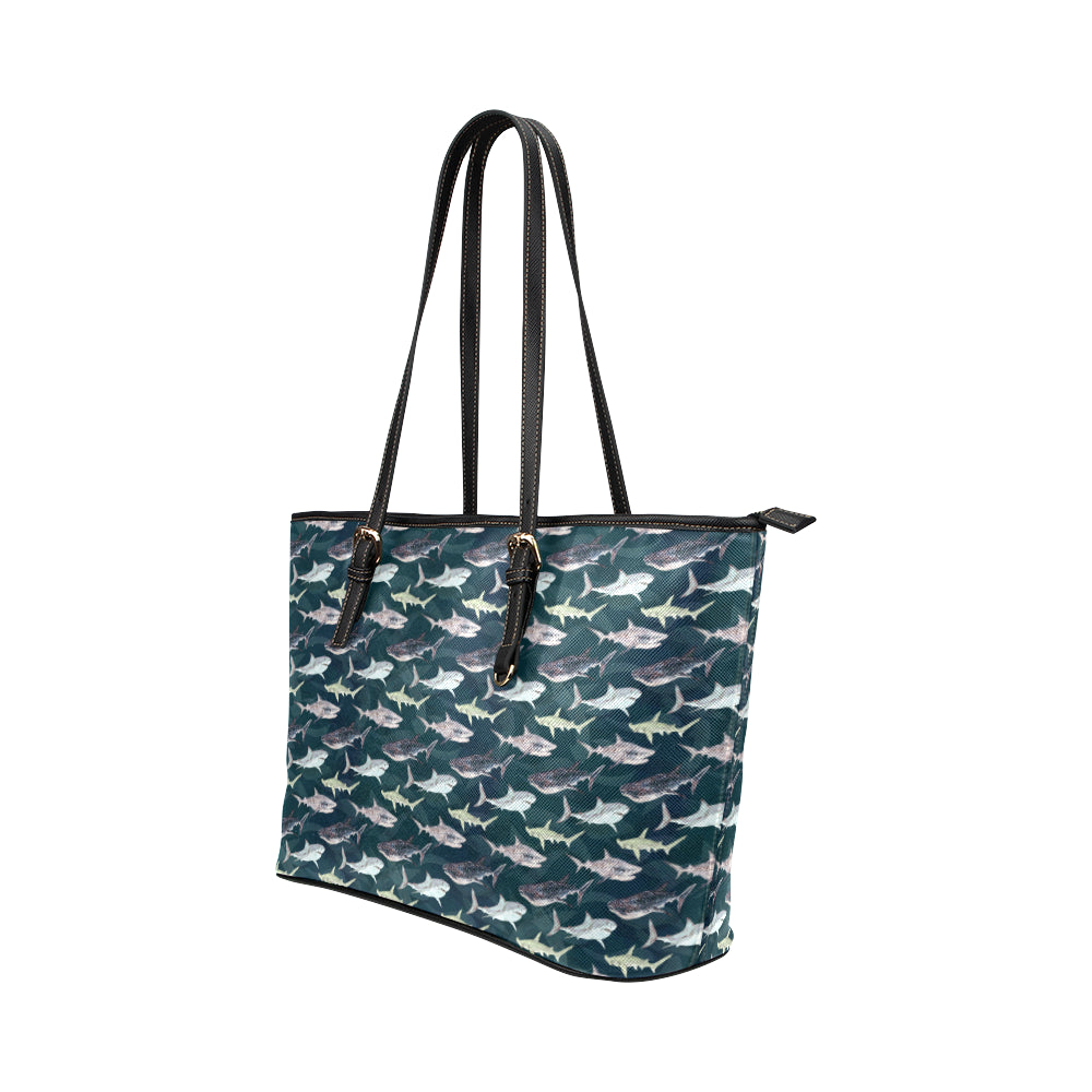 Shark Pattern Print Leather Tote Bag