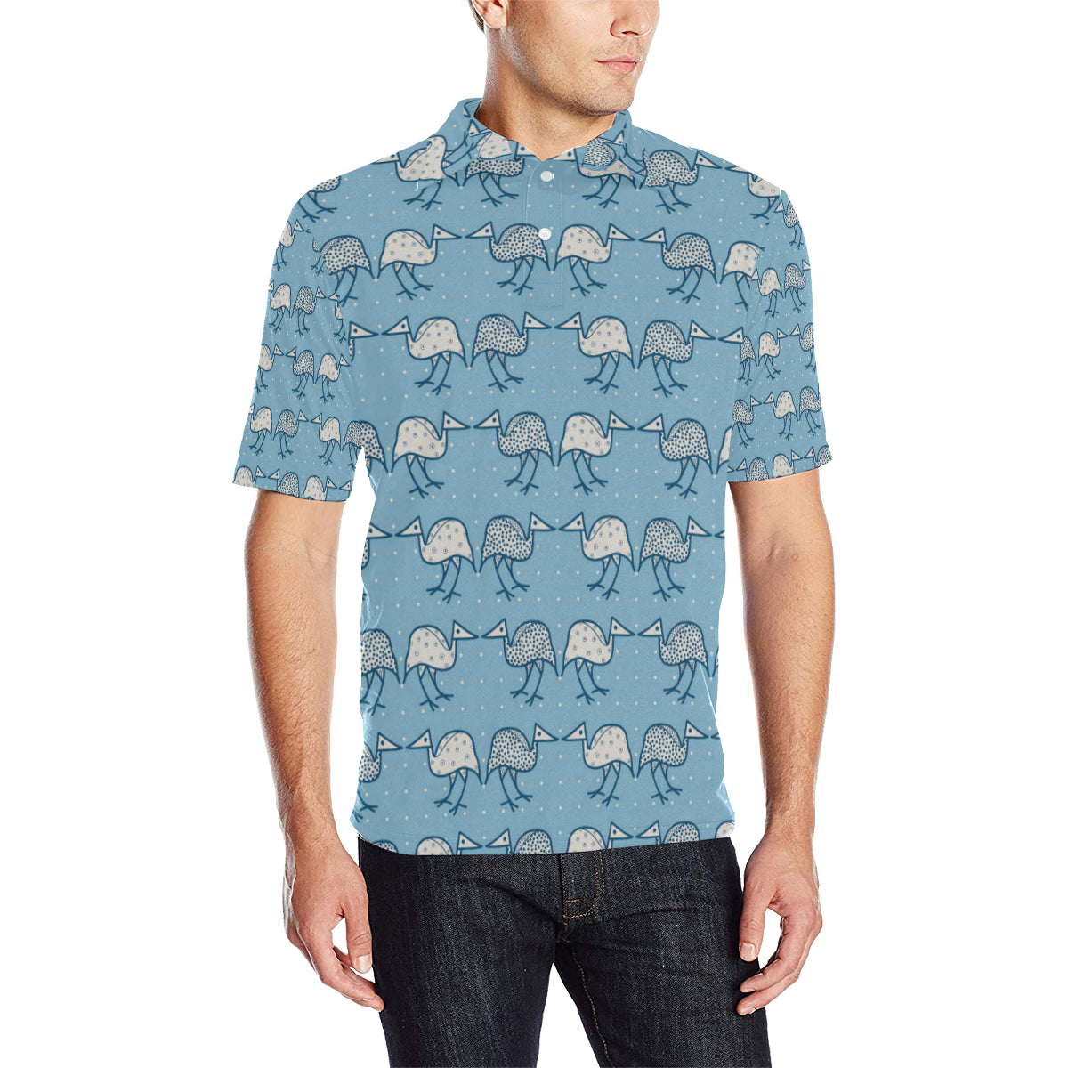 Emu Pattern Print Design 01 Men Polo Shirt