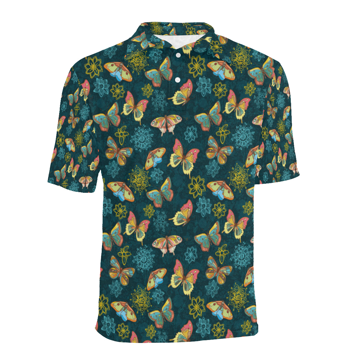 Butterfly Hand Draw Print Pattern Men Polo Shirt
