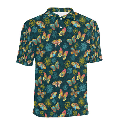 Butterfly Hand Draw Print Pattern Men Polo Shirt