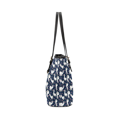 Alpaca Heart Star Design Themed Print Leather Tote Bag