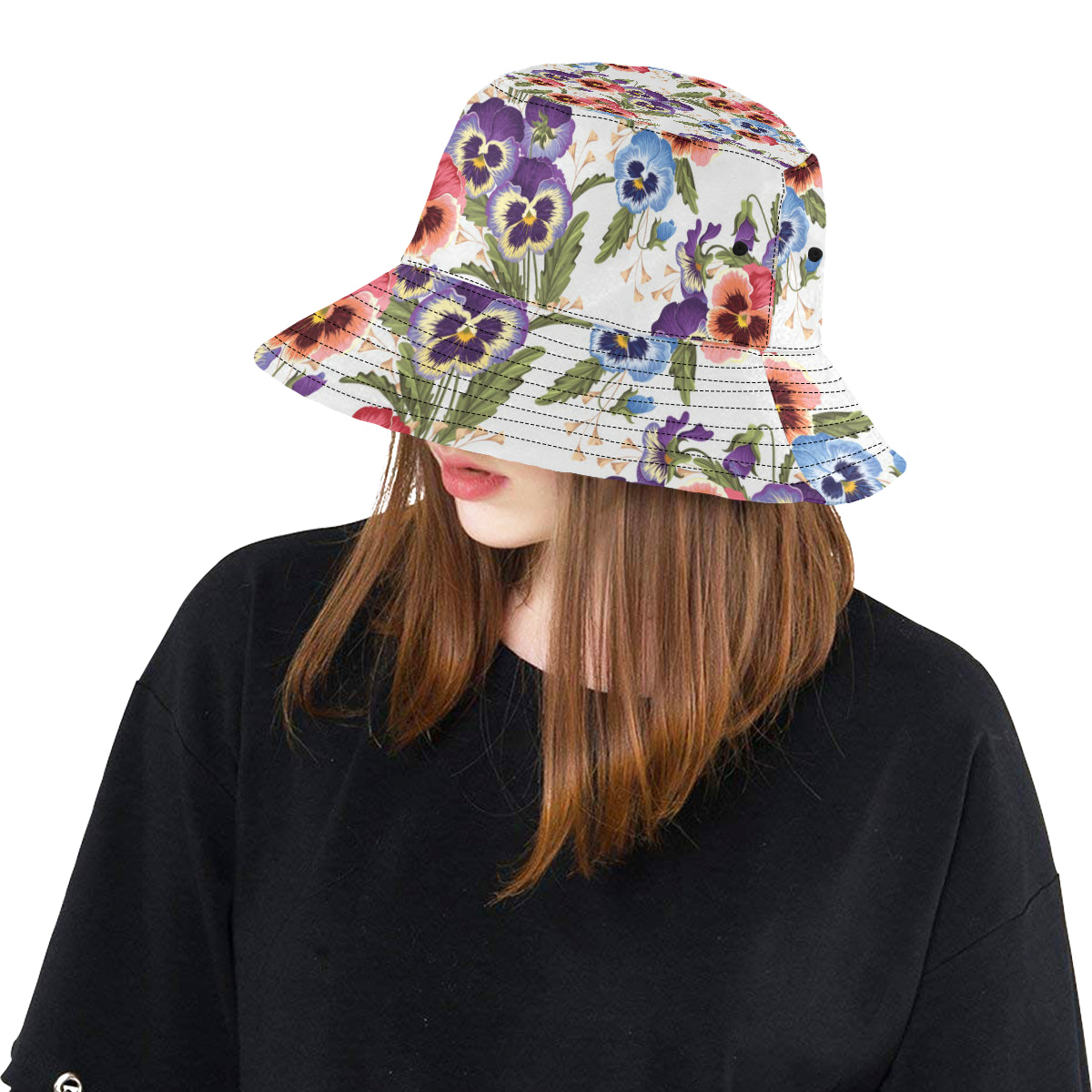 Pansy Pattern Print Design PS06 Unisex Bucket Hat