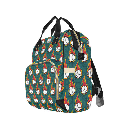 Baseball Fire Print Pattern Diaper Bag Backpack