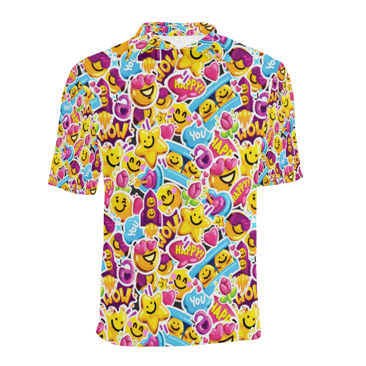 Emoji Sticker Print Pattern Men Polo Shirt