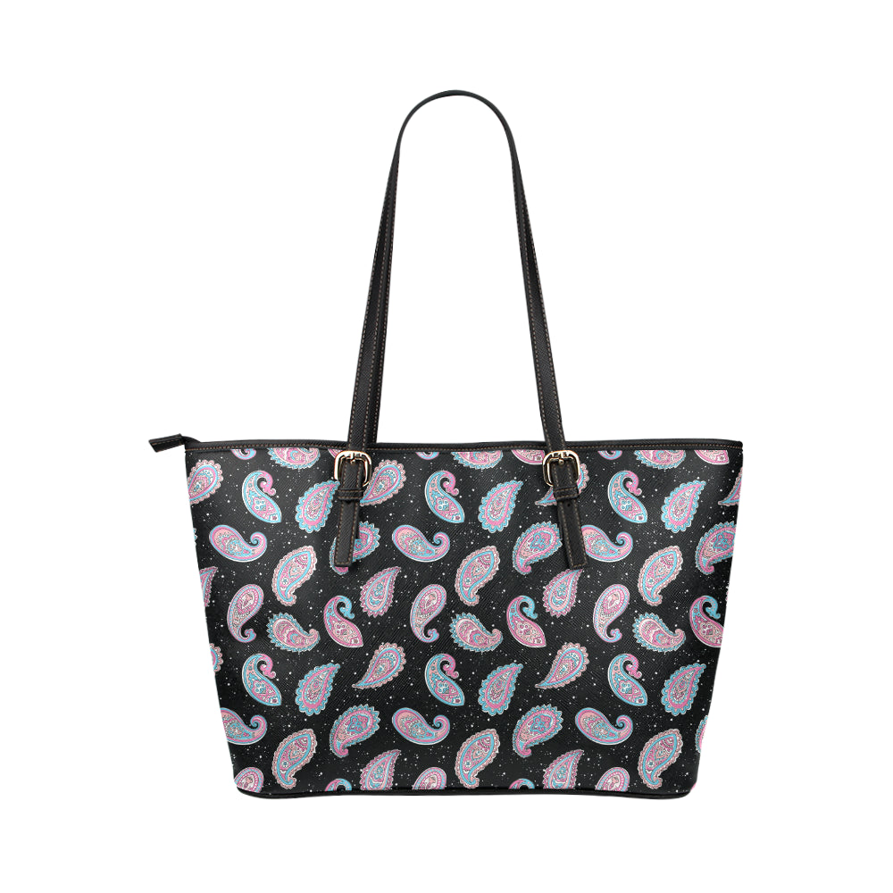Paisley Pink Design Mandala Print Leather Tote Bag
