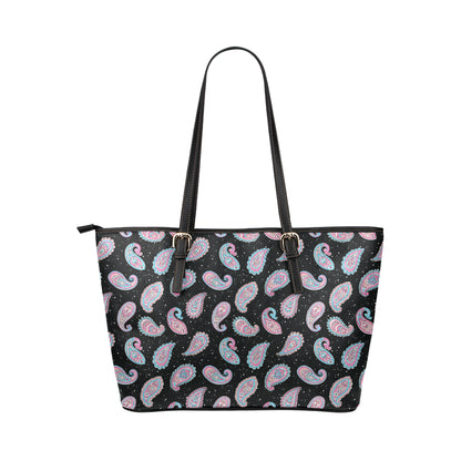 Paisley Pink Design Mandala Print Leather Tote Bag