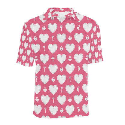 Heart Key Pattern Print Design HE09 Men Polo Shirt
