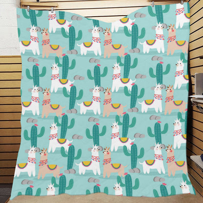 Llama Cactus Pattern Print Design 08 Premium Quilt