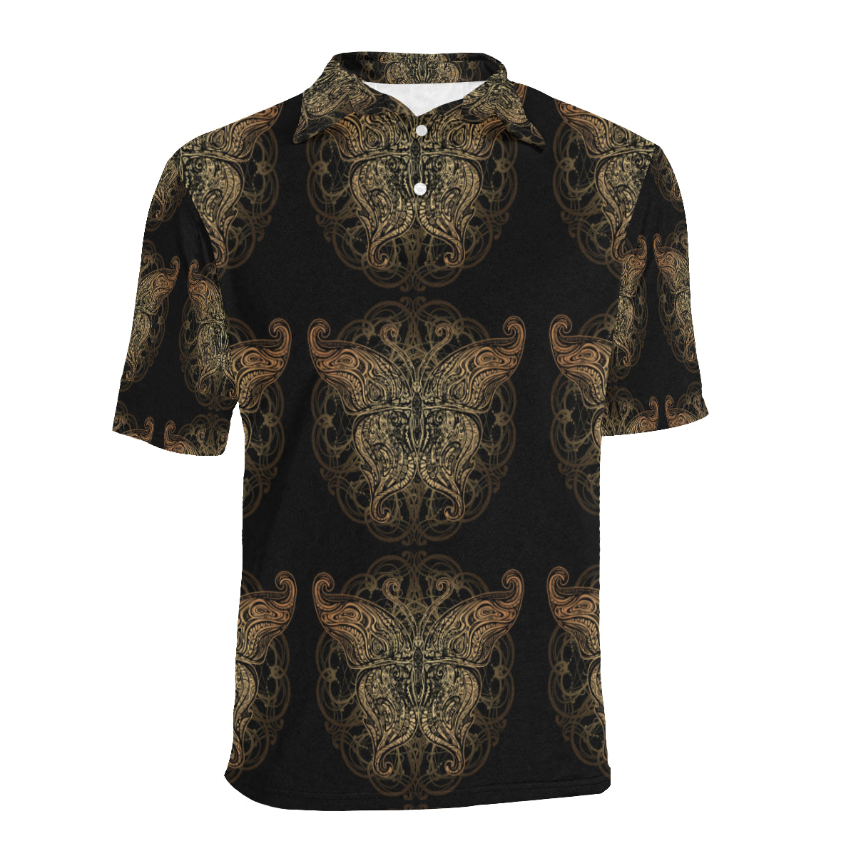 Gold Butterfly Ornamental Men Polo Shirt
