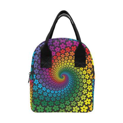 Flower Power Rainbow Spiral Print Insulated Lunch Bag