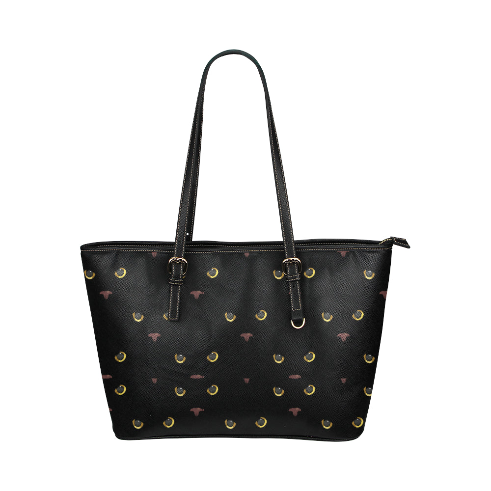 Black Cat Face Print Pattern Leather Tote Bag