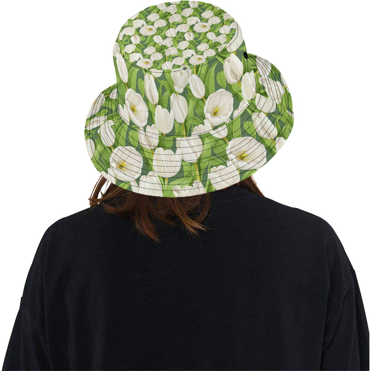 Tulip White Pattern Print Design TP05 Unisex Bucket Hat